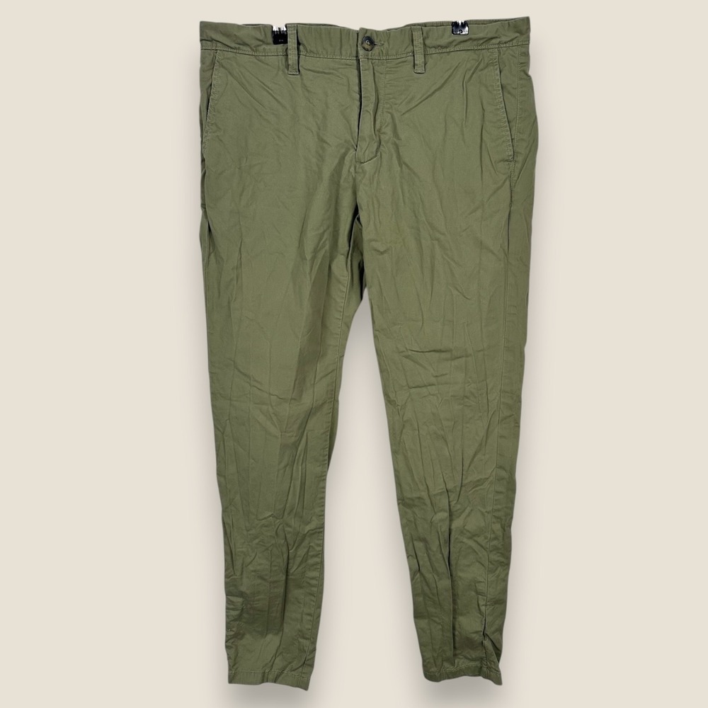 Open Edit Chino Pants Mens 33W Olive Green Stretch Slim Tapered Casual Trousers